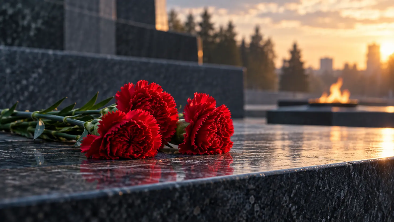 Гвоздики у мемориала